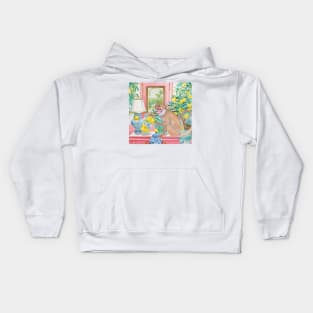 Preppy monkey and lemon tree in chinoiserie interior Kids Hoodie